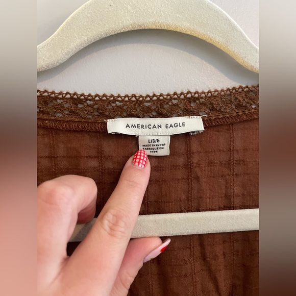 American Eagle Outfitters Chocolate Brown Ruffled Long Sleeve Mini Dress - Picture 6 of 7